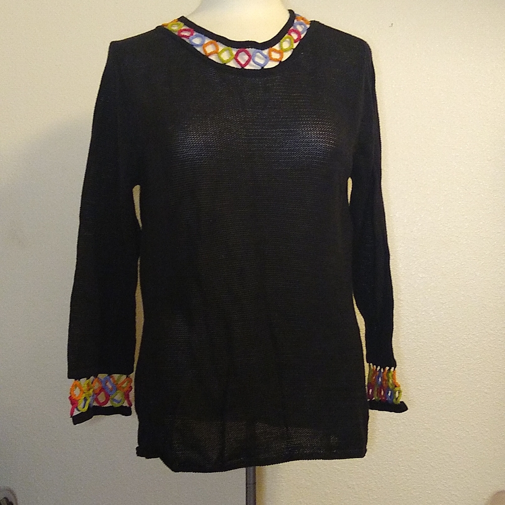 Y2K Icelandic Design cutout cotton multi rainbow sweater sheer women's S EUC